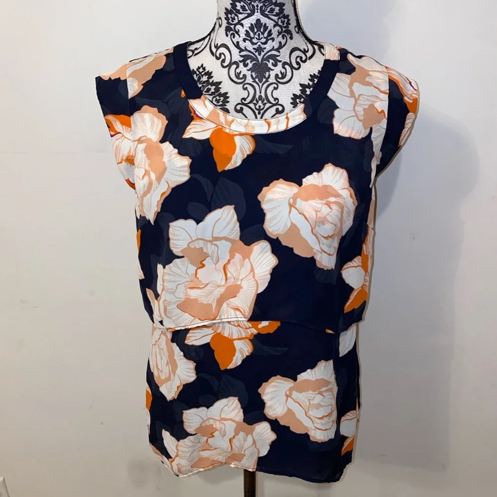 CAbi Floral High Low Cap Sleeve Tank Top Size XS Style 5030 - Picture 2 of 11